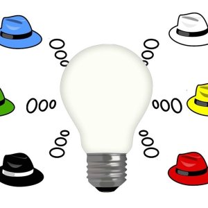 représentation des 6 chapeaux de bono autour d'un ampoule